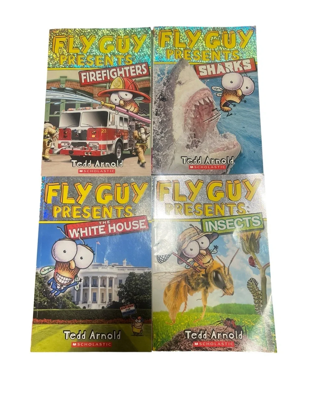 Fly Guy Presents Set of 4 Books by Scholastic - Colorful Holographic Covers